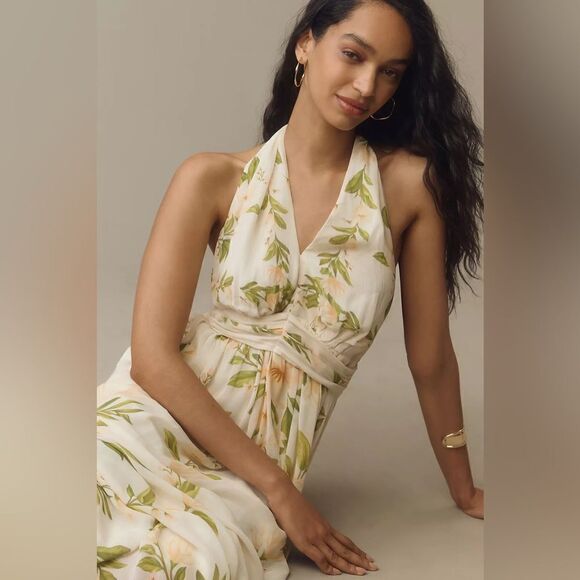 Anthropologie FARM Rio V-Neck Chiffon Floral Maxi Dress NWT - Picture 3 of 12